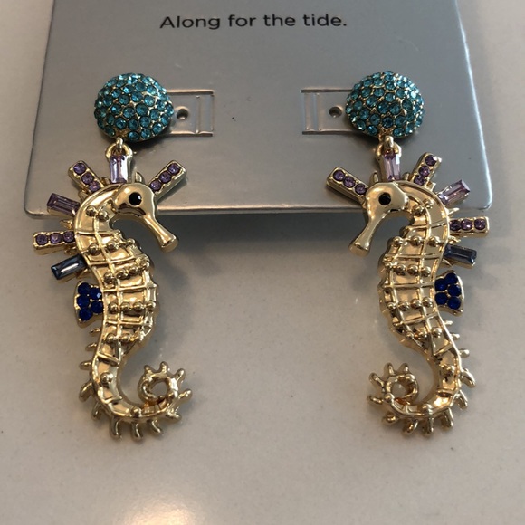 SUGARFIX by BaubleBar 'Horsing Around' Drop Earrings - Blue sea horse nwt - Picture 1 of 4